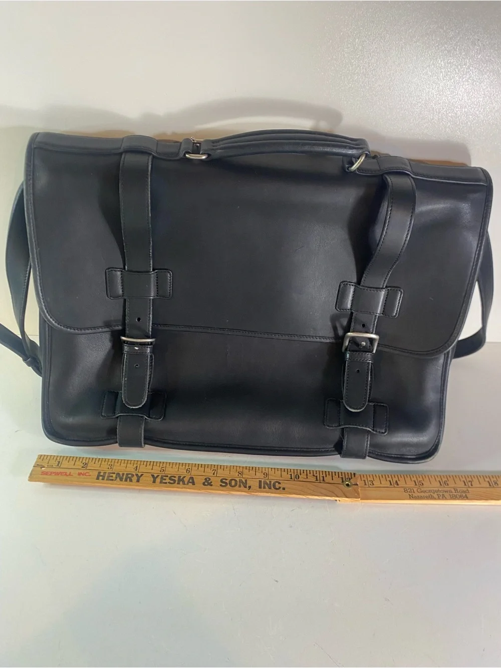 Vintage Coach Black Leather Briefcase Laptop Messenger Bag Adjustable Strap